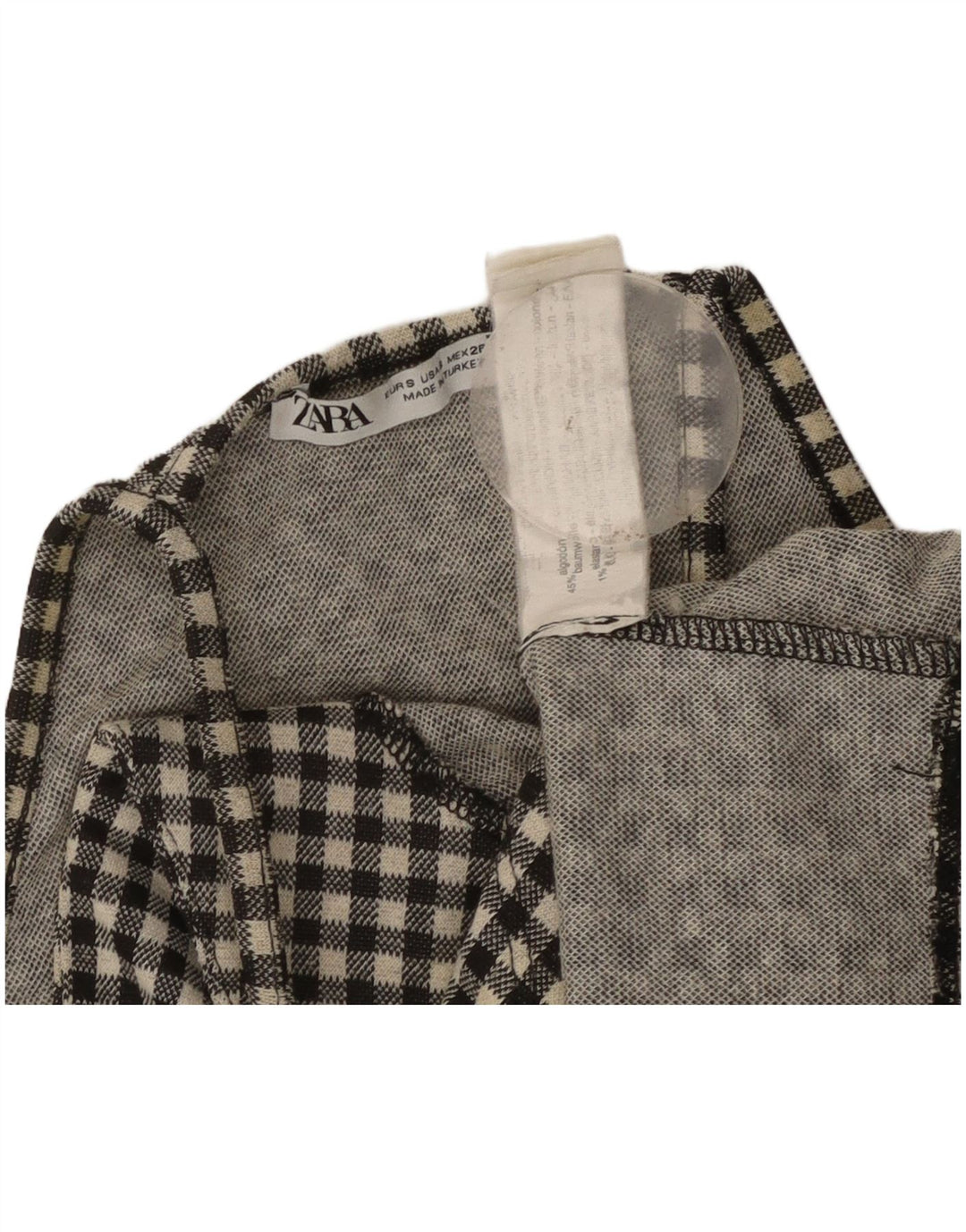 ZARA Γυναικείο Κροπ Κάλτερ Τοπ UK 8 Small Black Gingham Cotton