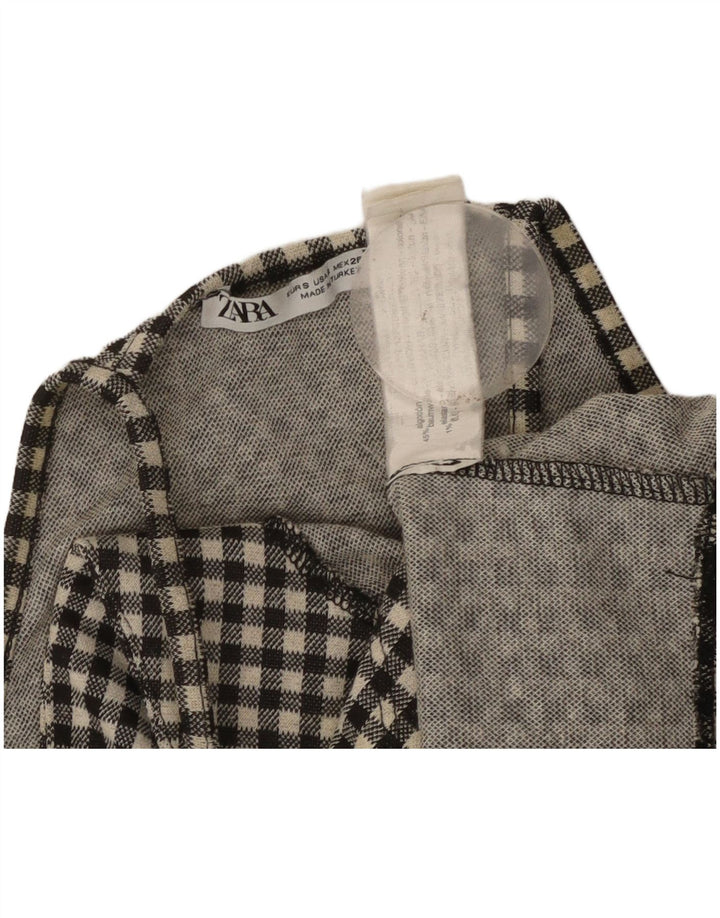 ZARA Γυναικείο Κροπ Κάλτερ Τοπ UK 8 Small Black Gingham Cotton
