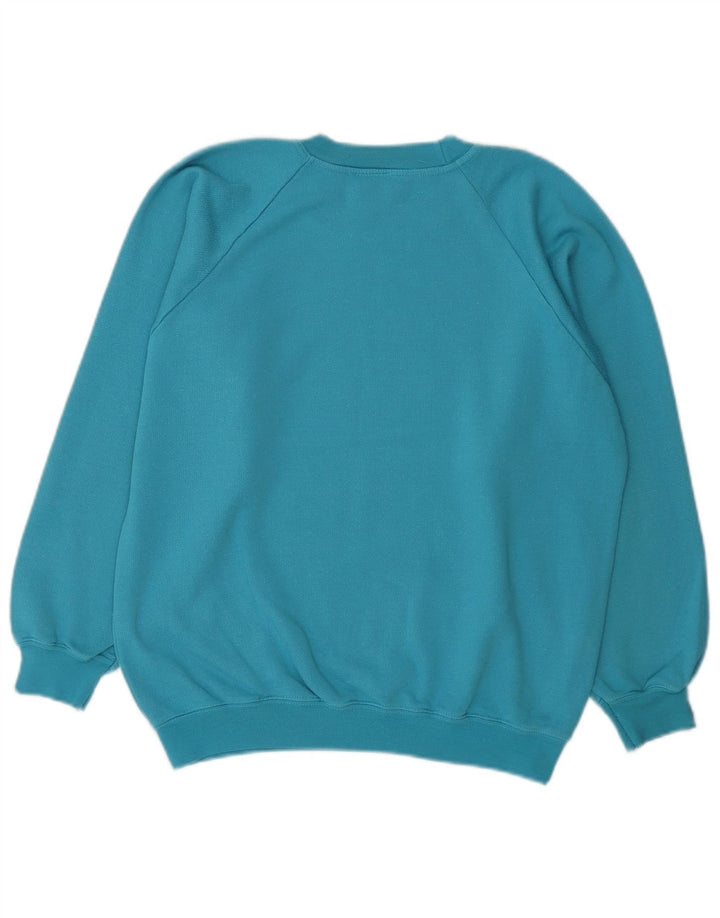 Vintage Γυναικείο Γραφικό Φούτερ Jumper UK 14 Medium Blue Cotton