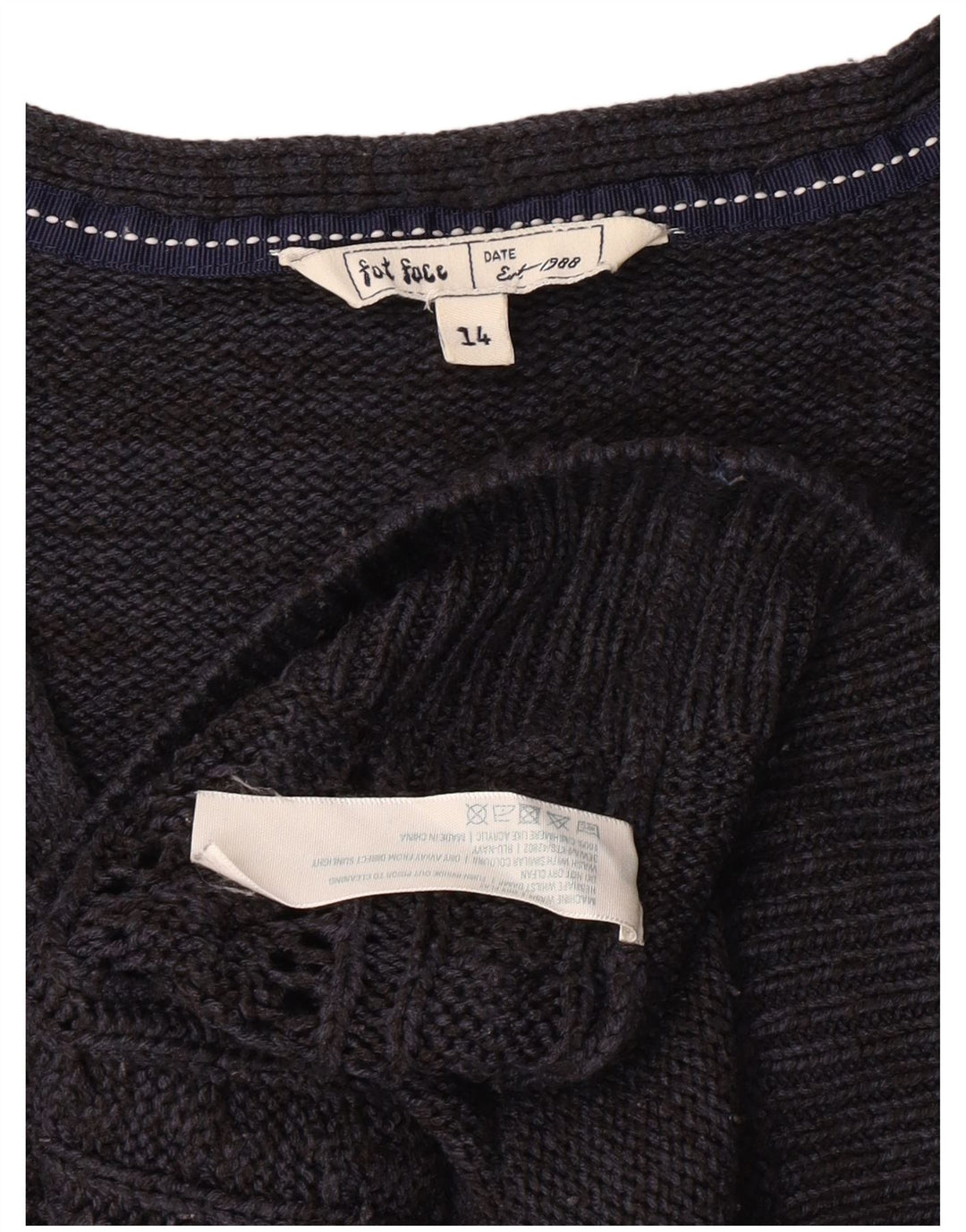 Γυναικείο πουλόβερ με ζακέτα Fat Face UK 14 Large Navy Blue Cashmere Classic