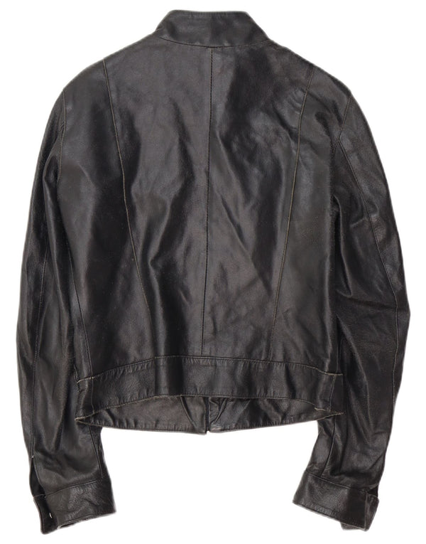 VINTAGE Womens Leather Racer Jacket IT 42 Medium Black Leather
