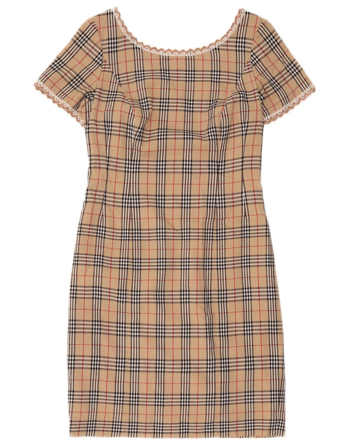 Vintage γυναικείο φόρεμα με θήκη UK 12 Medium Beige καρό