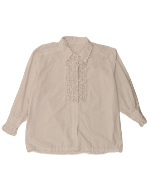 Vintage γυναικείο βολάν μπλούζα μπροστινό UK 20 2XL Λευκό