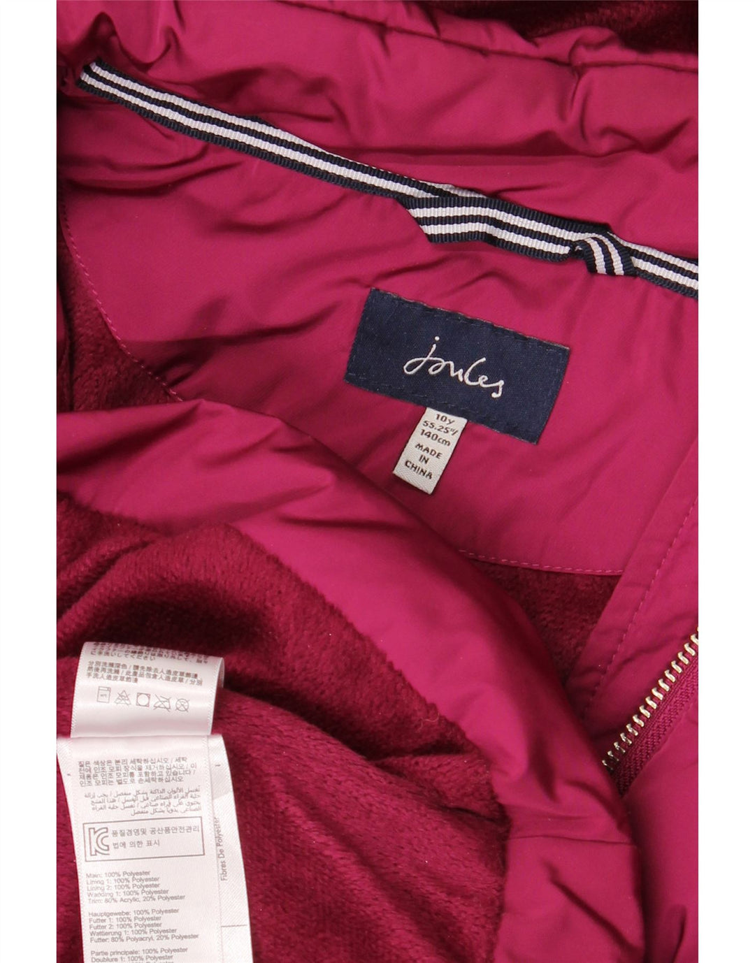 Joules Girls Hooded Podded Coat 9-10 Years Pink Polyester