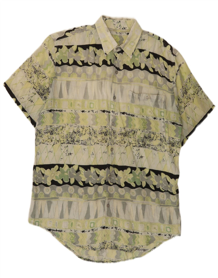 Vintage Ανδρικό κοντομάνικο πουκάμισο Μεσαίο πράσινο γεωμετρικό