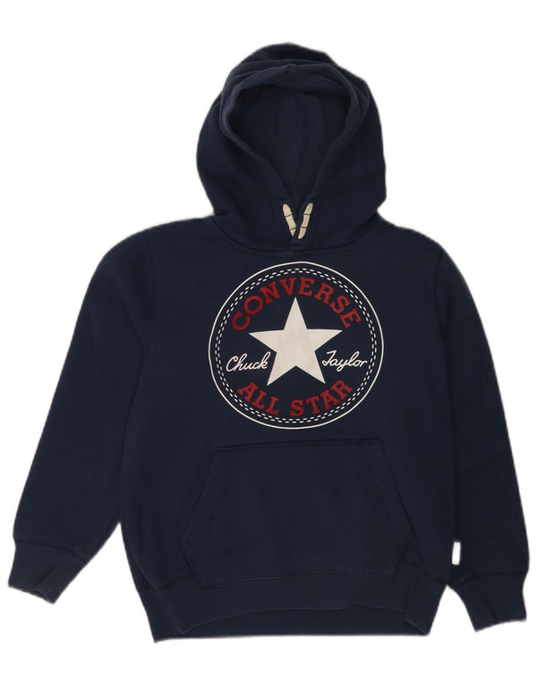 Converse Boys Hooded Graphic Hoodie Jumper 8-9 ετών Small Navy Blue Cotton