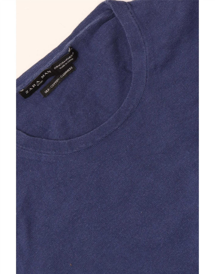Ανδρικό πουλόβερ Zara Crew Neck Jumper Medium Navy Blue Silk