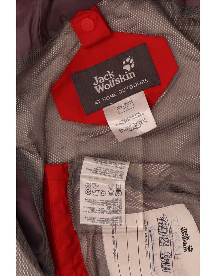 Jack Wolfskin Boys Hooded Rain Jacket 4-5 Years Red Colourblock Polyamide