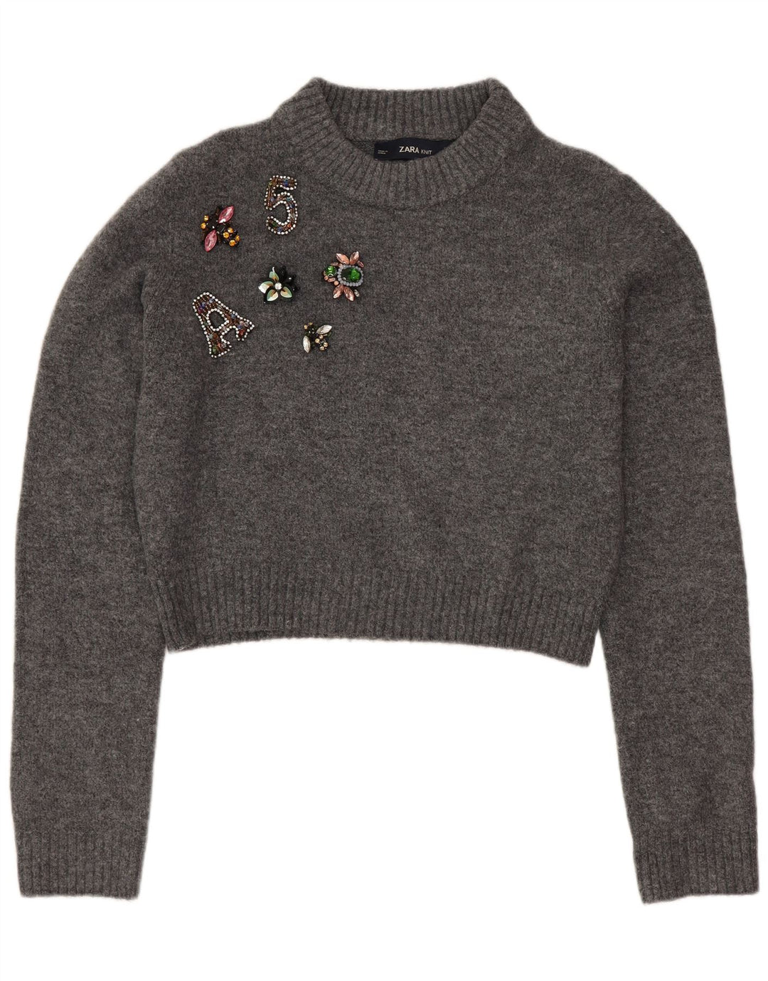 Zara γυναικείο υπερμεγέθη γραφικό πουλόβερ με λαιμόκοψη UK 10 Small Grey