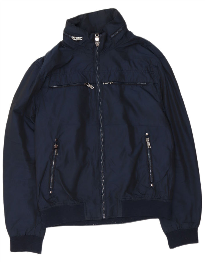 Zara Ανδρικό μπουφάν με κουκούλα Bomber UK 42 XL Navy Blue Polyester
