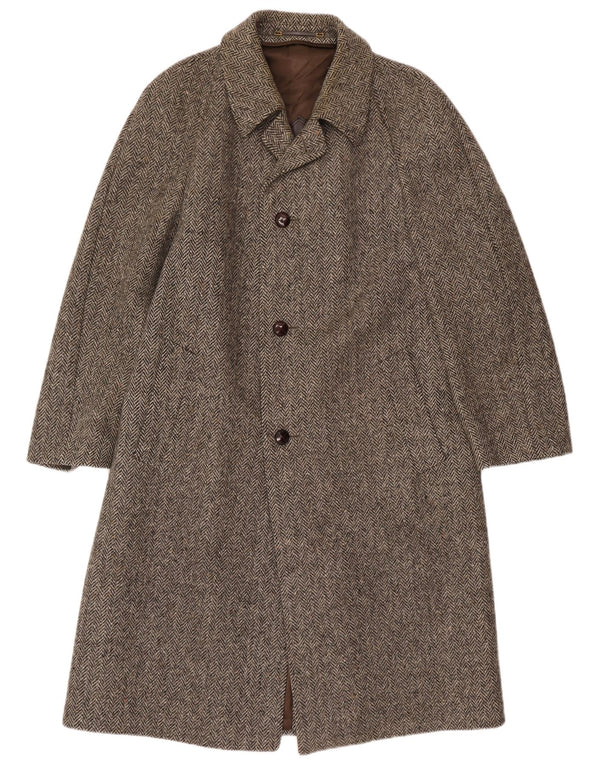 Ανδρικό πανωφόρι Crombie UK 36 Small Brown Ψαροκόκκαλο Νέο μαλλί