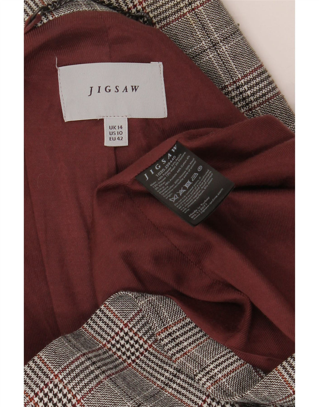 JIGSAW Γυναικείο σακάκι με διπλό στήθος UK 14 Large Grey Houndstooth