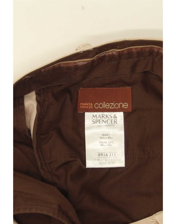 Marks & Spencer Ανδρικό παντελόνι με καρφίτσα W40 L33 Μπεζ βαμβακερό