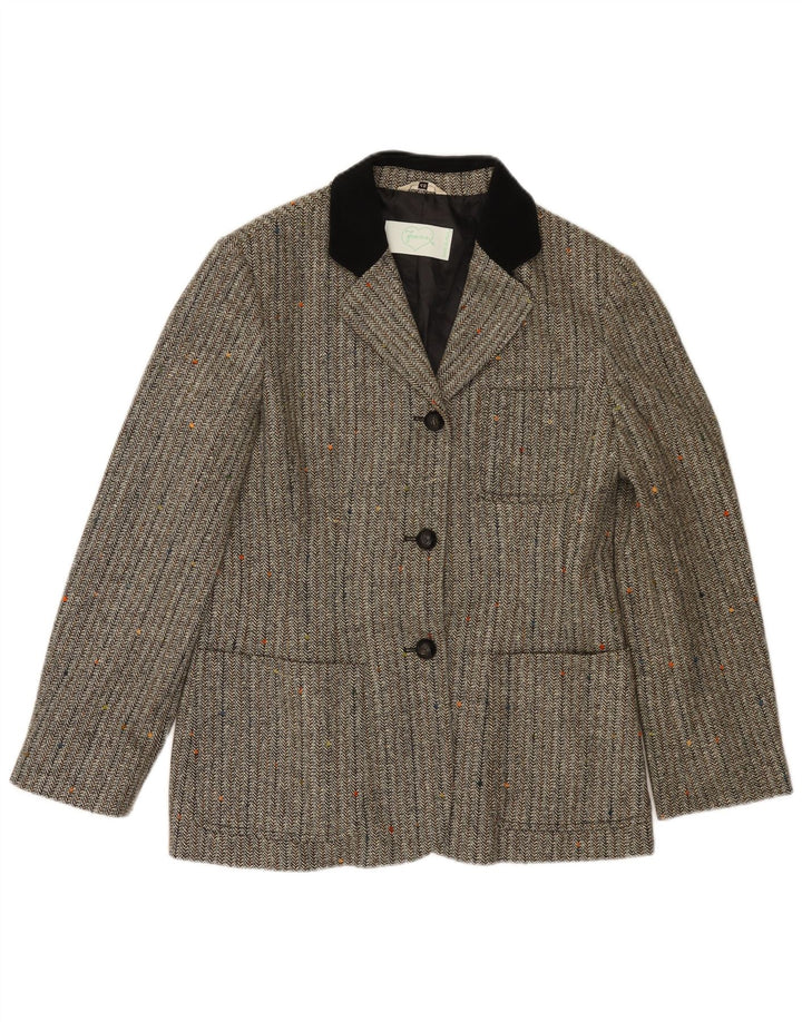 Vintage γυναικείο τζάκετ blazer IT 46 μεγάλο γκρι μαλλί ψαροκόκαλο