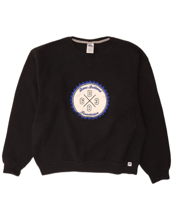 RUSSELL ATHLETIC Mens Graphic Sweatshirt Jumper Large Black Cotton