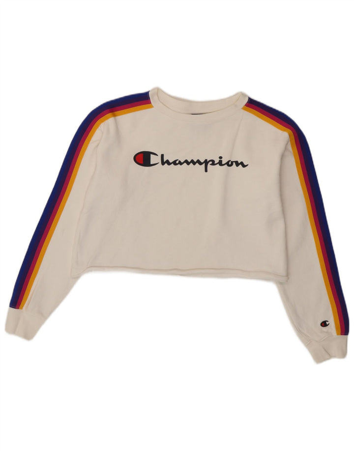 Champion Womens Oversized γραφικό φούτερ Jumper UK 10 Small White