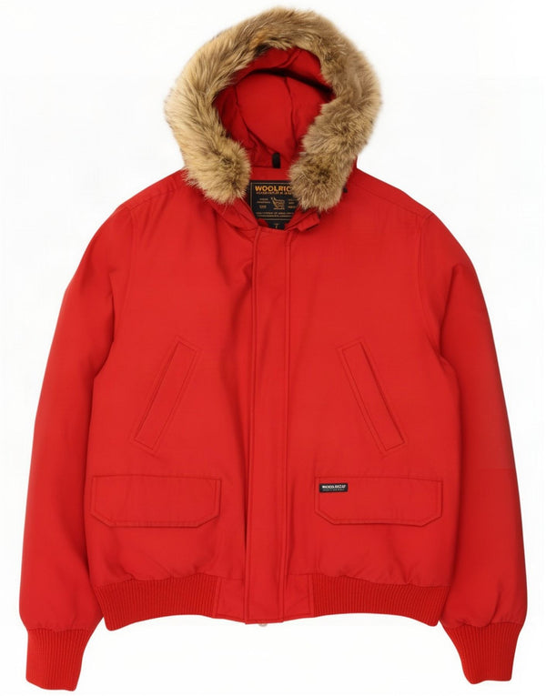 Woolrich Ανδρικό μπουφάν με κουκούλα με κουκούλα UK 40 μεγάλο κόκκινο βαμβακερό