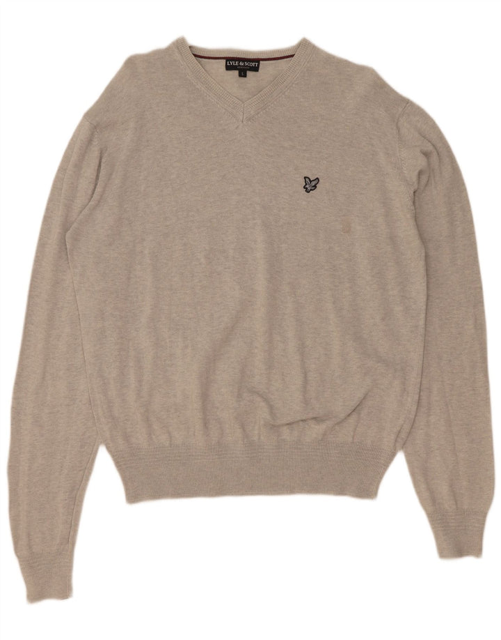 Ανδρικό πουλόβερ Lyle & Scott Heritage με λαιμόκοψη με λαιμόκοψη μεγάλο γκρι βαμβακερό