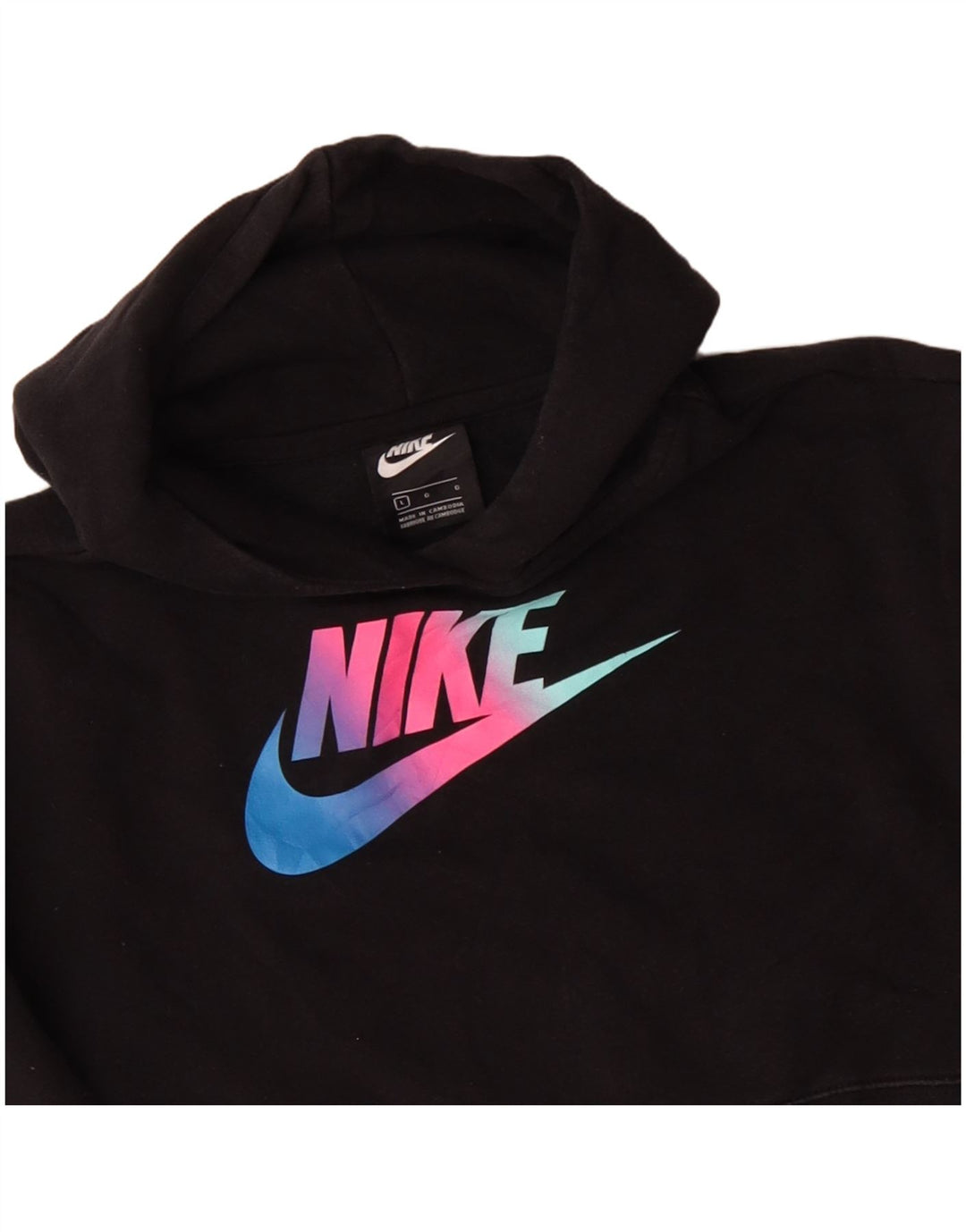 NIKE Girls Crop Graphic Hoodie Jumper 12-13 ετών Μεγάλο μαύρο βαμβακερό