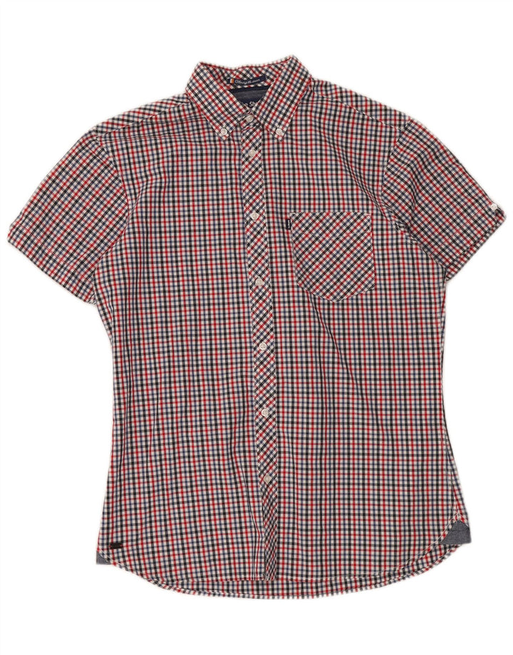 LE SHARK Mens Short Sleeve Shirt Medium Multicoloured Gingham Cotton