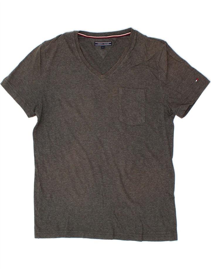 TOMMY HILFIGER Mens T-Shirt Top Large Grey Cotton Vintage Tommy Hilfiger and Second-Hand Tommy Hilfiger from Messina Hembry 