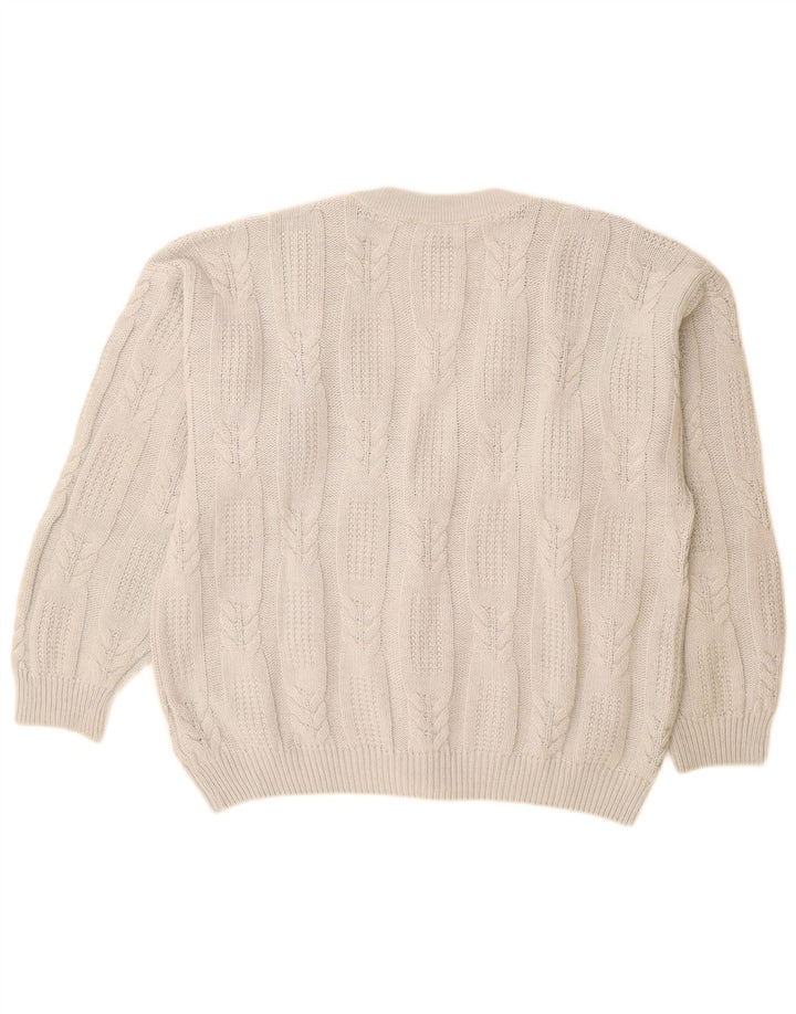 GIO FERRARI Ανδρικό πουλόβερ ζακέτα IT 52 Μεγάλο σε ανοιχτό λευκό μαλλί αλπακά