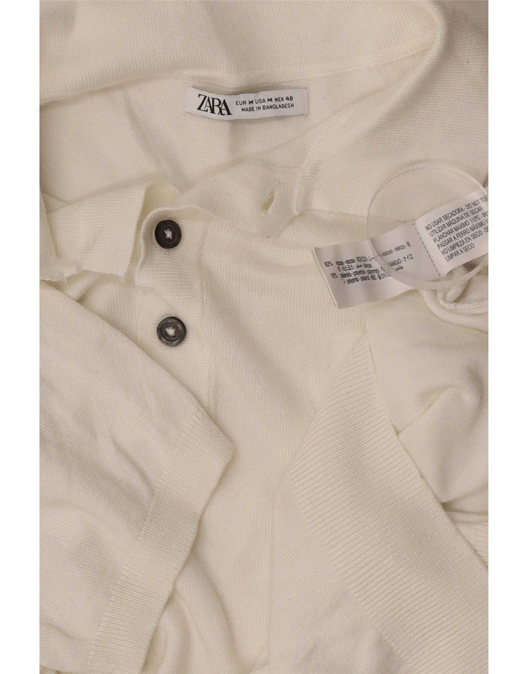 Ανδρικό πουλόβερ Zara με κοντό μανίκι polo λαιμόκοψη, μεσαία λευκή βισκόζη