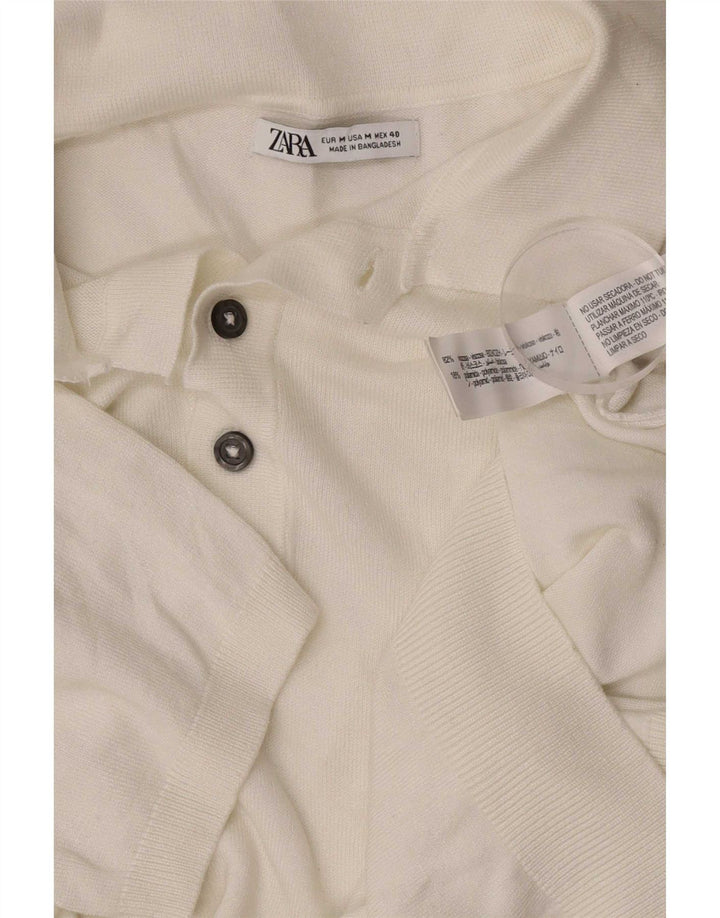 Ανδρικό πουλόβερ Zara με κοντό μανίκι polo λαιμόκοψη, μεσαία λευκή βισκόζη