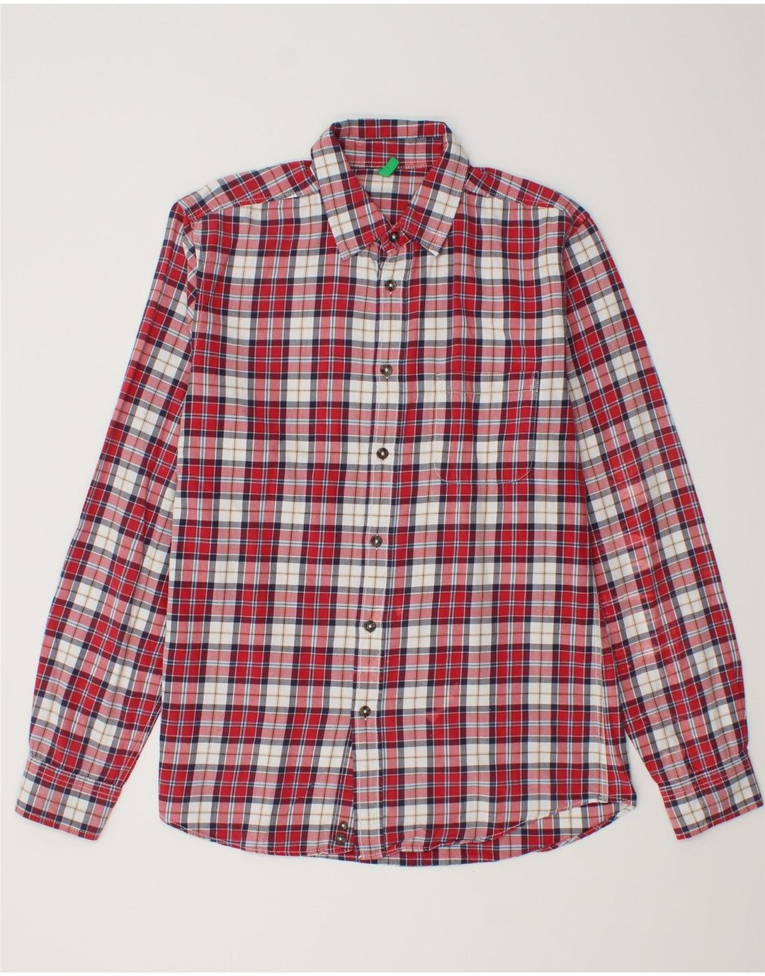 Ανδρικό φανελένιο πουκάμισο Benetton, μεσαίο κόκκινο καρό