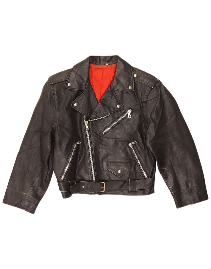 Vintage Γυναικείο Loose Fit Leather Biker Jacket IT 44 Medium Black