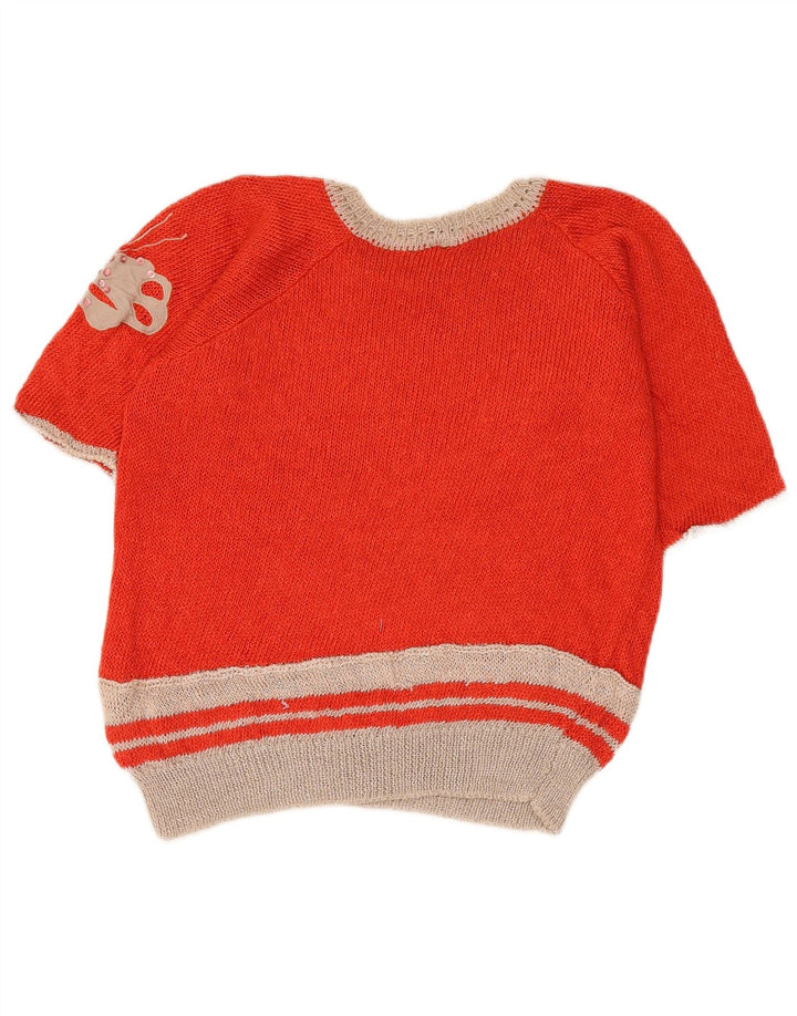 Vintage γυναικείο Crop Graphic Boat Neck Jumper πουλόβερ IT 44 Medium Red