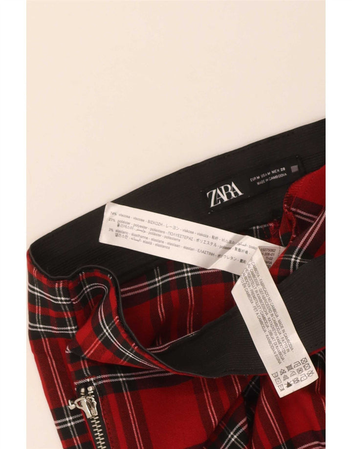 Zara Γυναικείο Slim Casual Παντελόνι Medium W28 L26 Red Check Viscose