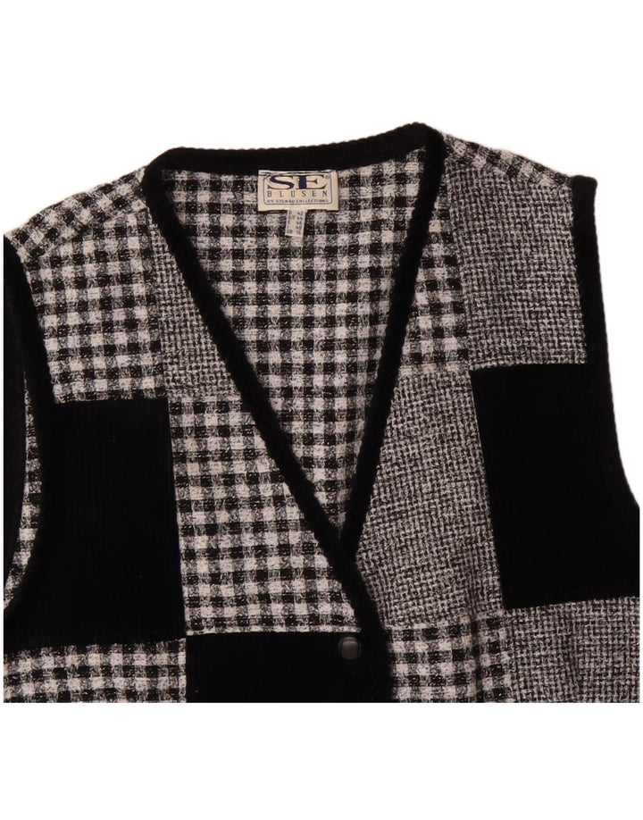 VINTAGE Γυναικείο Γιλέκο UK 16 Μεγάλο Μαύρο Patchwork Πολυεστέρας