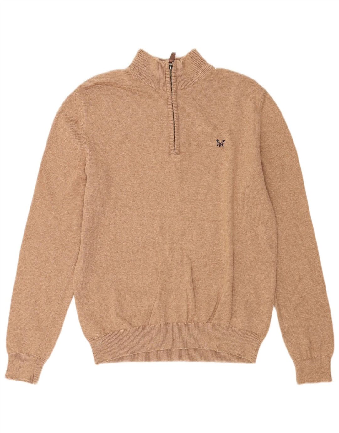 Ανδρικό πουλόβερ με φερμουάρ Crew Clothing, μεσαίο καφέ βαμβακερό