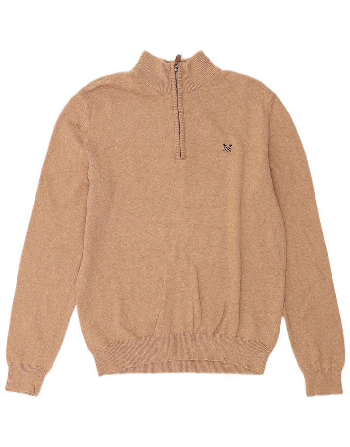 Ανδρικό πουλόβερ με φερμουάρ Crew Clothing, μεσαίο καφέ βαμβακερό