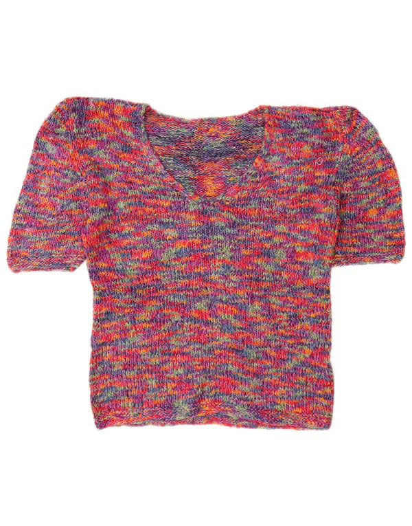 Vintage γυναικείο πουλόβερ με λαιμόκοψη με V λαιμόκοψη UK 8 Small πολύχρωμα Flecked