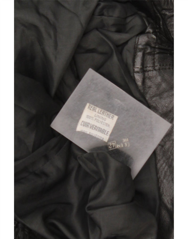 VINTAGE Γυναικείο Δερμάτινο Μπουφάν EU 42 Μεγάλο Δερμάτινο Μαύρο