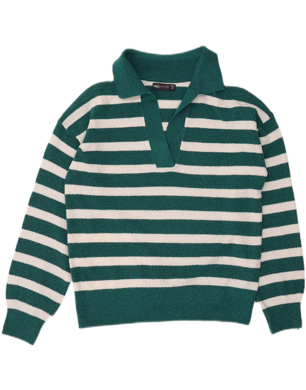 Marks & Spencer Γυναικείο πουλόβερ με λαιμό πόλο UK 10 Small Green ριγέ