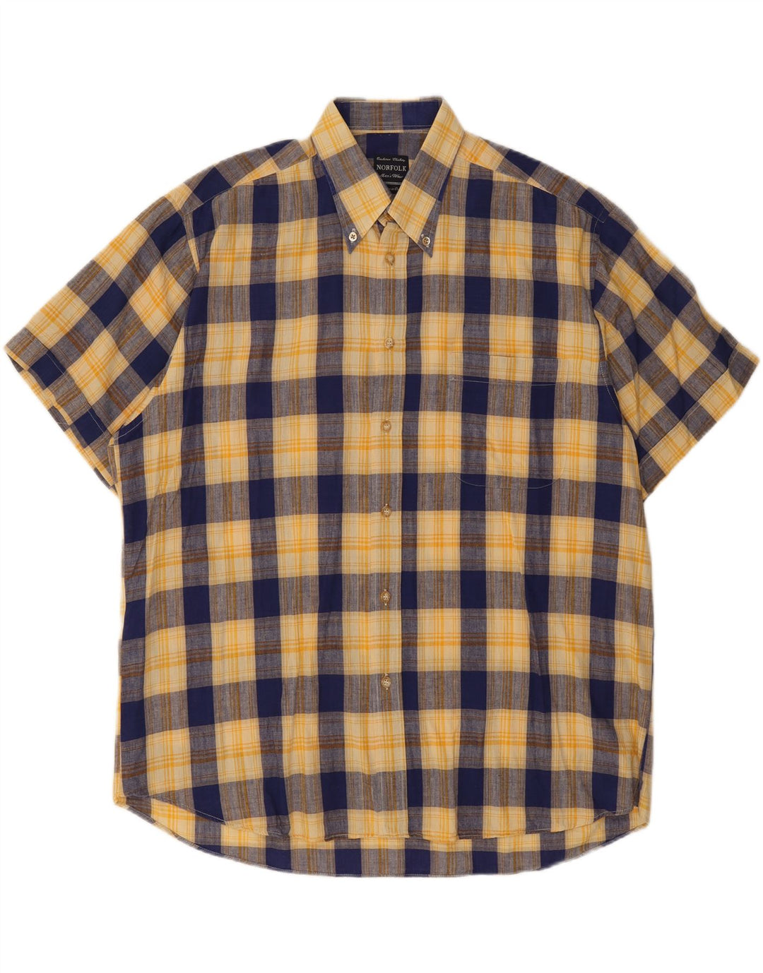 NORFOLK Mens Short Sleeve Shirt XL Yellow Check Cotton Vintage Norfolk and Second-Hand Norfolk from Messina Hembry 