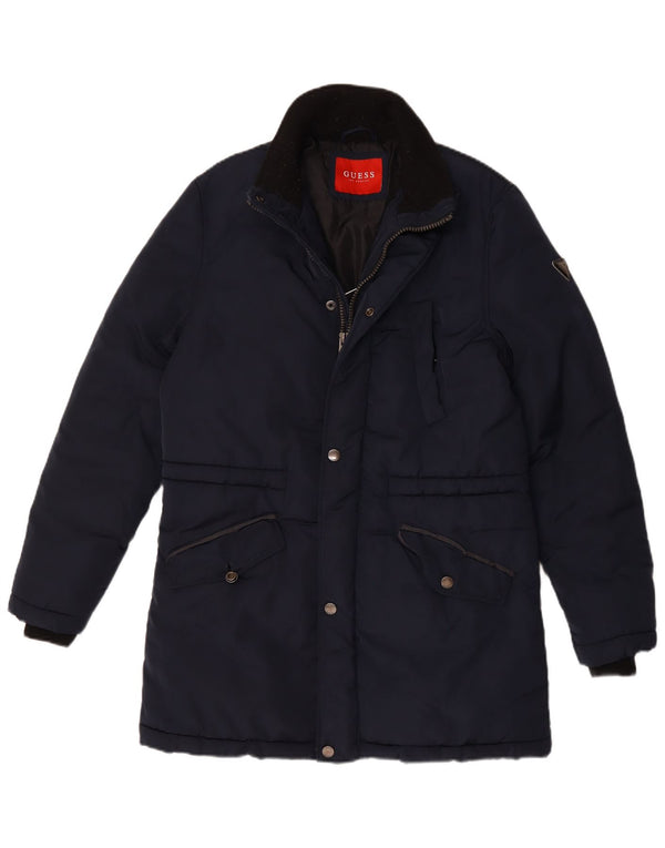 Guess Ανδρικό παλτό UK 40 Large Navy Blue Polyester