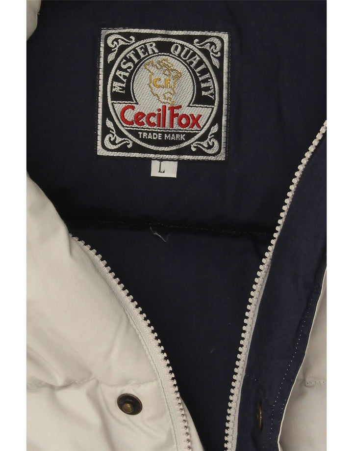 VINTAGE Mens Hooded Padded Jacket UK 40 Large Grey Polyester Vintage Vintage and Second-Hand Vintage from Messina Hembry 
