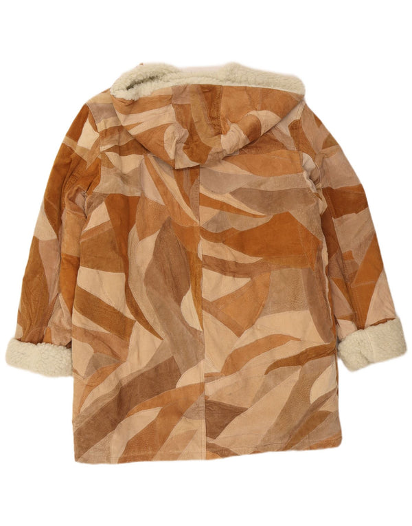 Vintage γυναικείο παλτό Sherpa με κουκούλα UK 18 XL καφέ συνονθύλευμα δέρμα