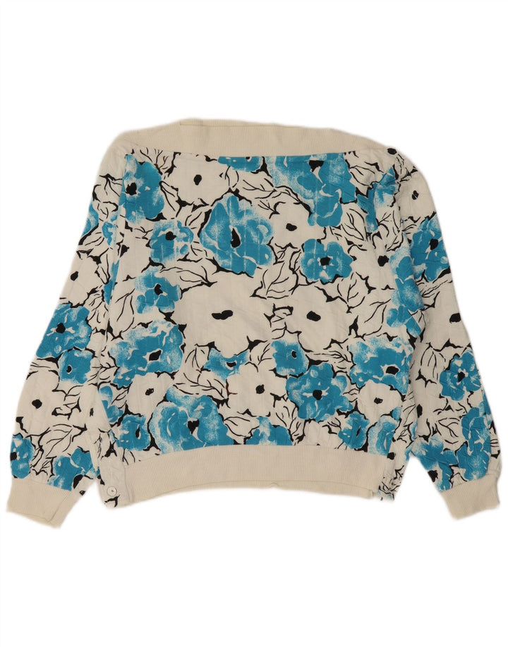 VINTAGE Γυναικείο πουλόβερ με λαιμόκαυστο UK 14 Medium White Floral