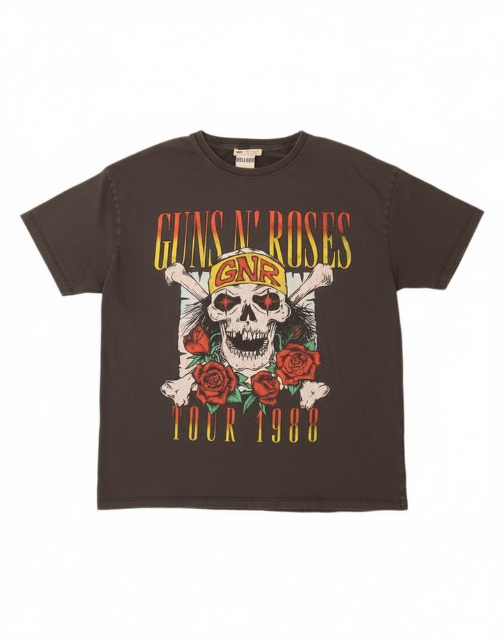 Pull & Bear Mens Guns & Roses Γραφικό T-Shirt Top μεγάλο γκρι βαμβακερό