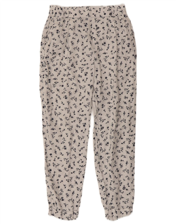 BENETTON Γυναικείο κωνικό κομμένο παντελόνι W26 L23 Λευκό φλοράλ λινό