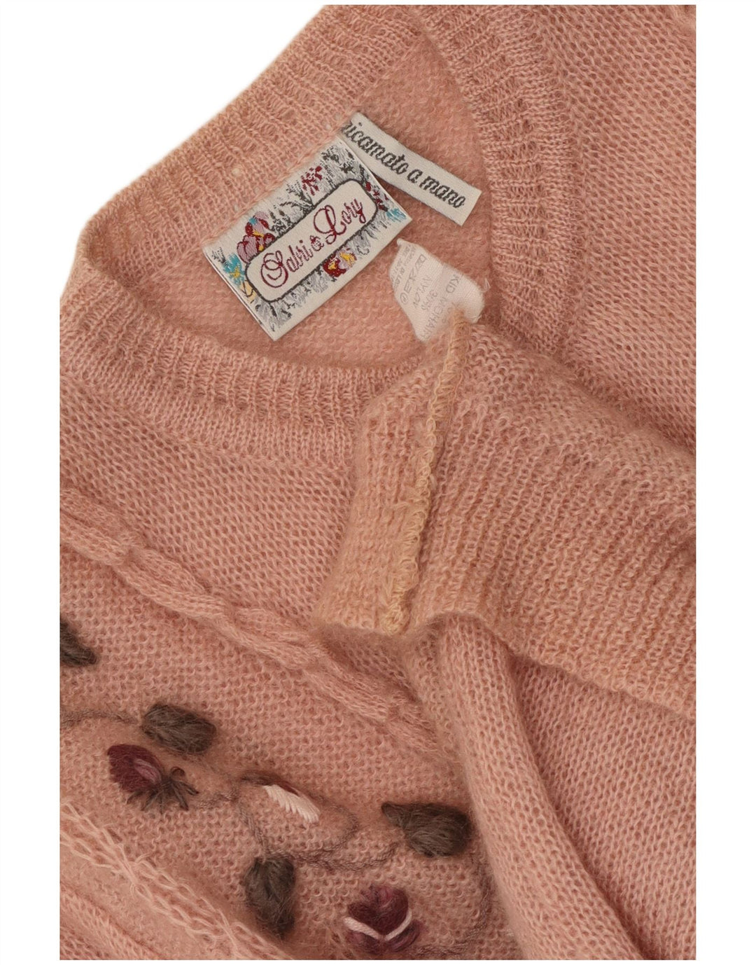 RICAMO A MANO Γυναικεία ζακέτα πουλόβερ IT 50 XL Pink Floral Mohair