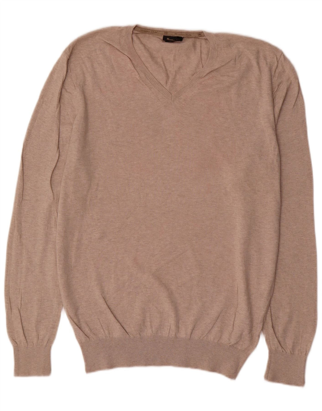 Massimo Dutti Ανδρικό πουλόβερ με λαιμόκοψη V-λαιμόκοψη μεγάλο μπεζ βαμβακερό