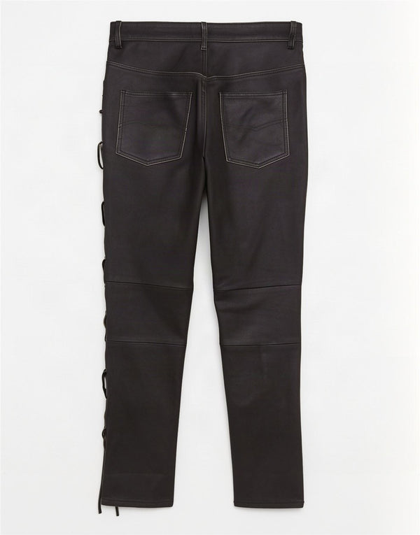Vintage γυναικείο ίσιο δερμάτινο παντελόνι EU 38 Medium W30 L28 Μαύρο