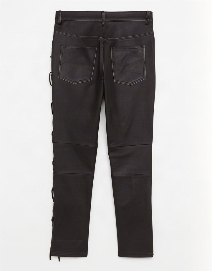 Vintage γυναικείο ίσιο δερμάτινο παντελόνι EU 38 Medium W30 L28 Μαύρο