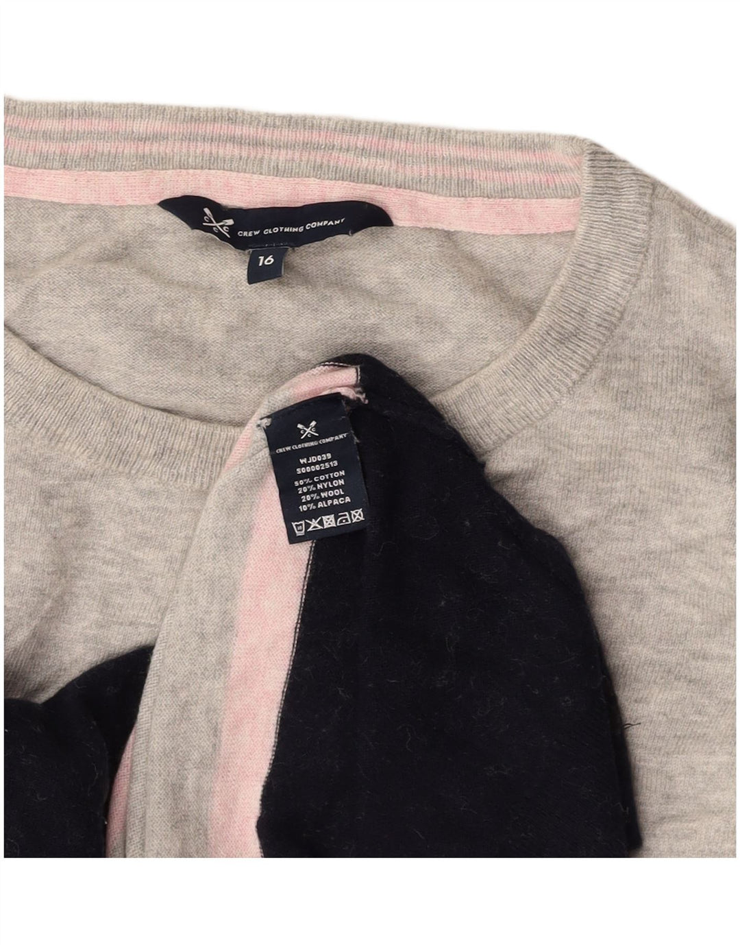 CREW CLOTHING Γυναικείο πουλόβερ με λαιμόκοψη UK 16 Large Grey Colourblock